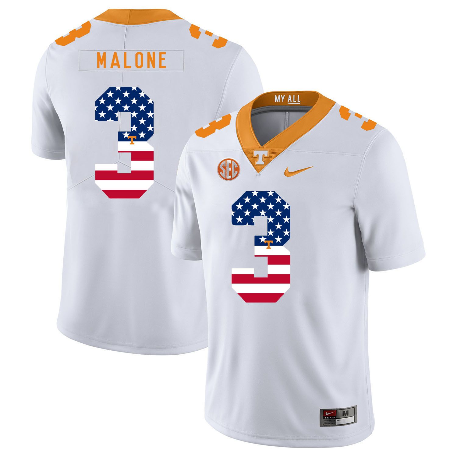 Men Tennessee Volunteers #3 Malone White Flag Customized NCAA Jerseys->customized ncaa jersey->Custom Jersey